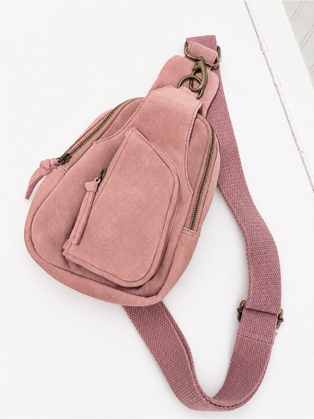 Free People Hudson Suede Sling Bag Dusty Rose Pink